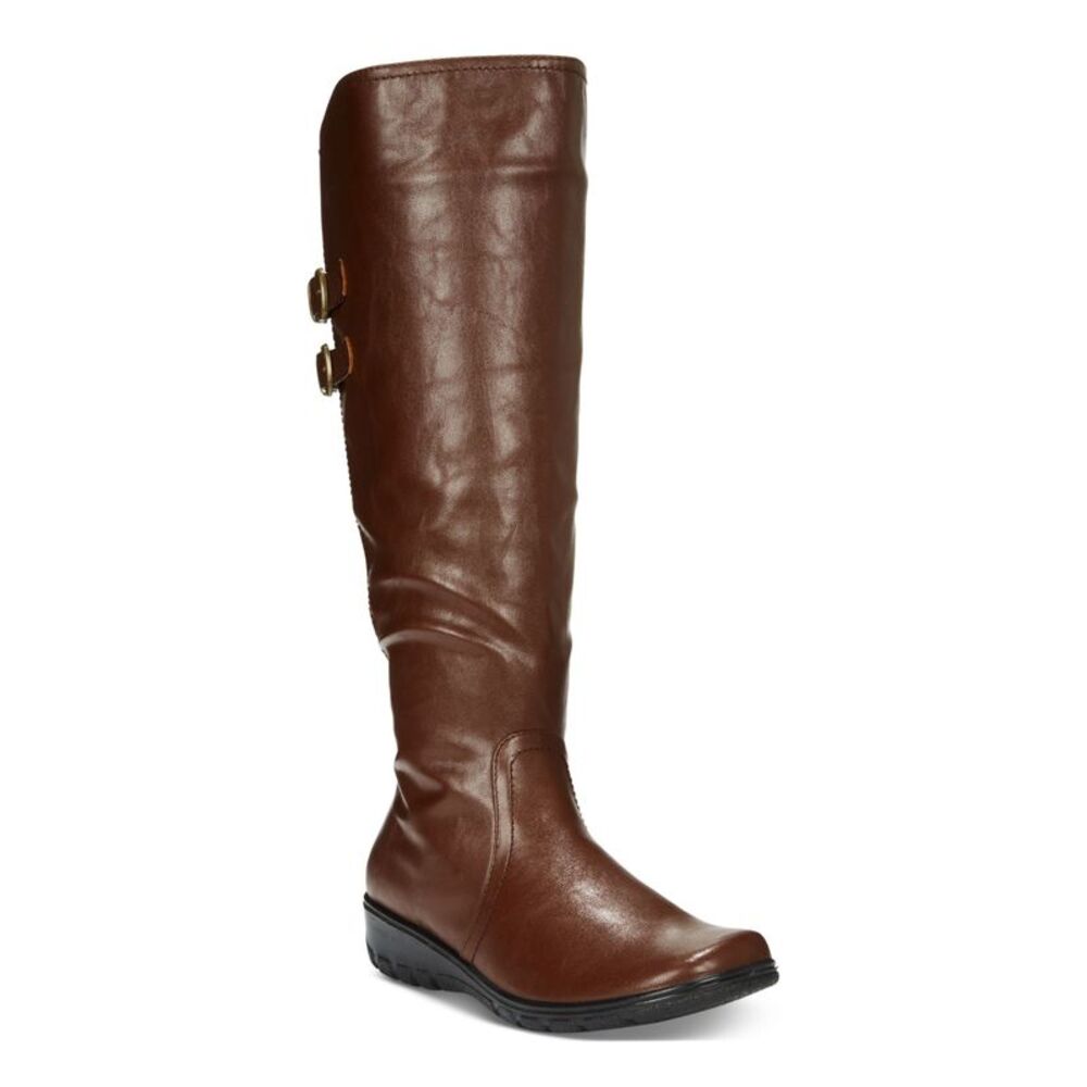 EASY STREET Womens Brown Studded Jewel Round Toe Stacked Heel Riding Boot 9.5 M